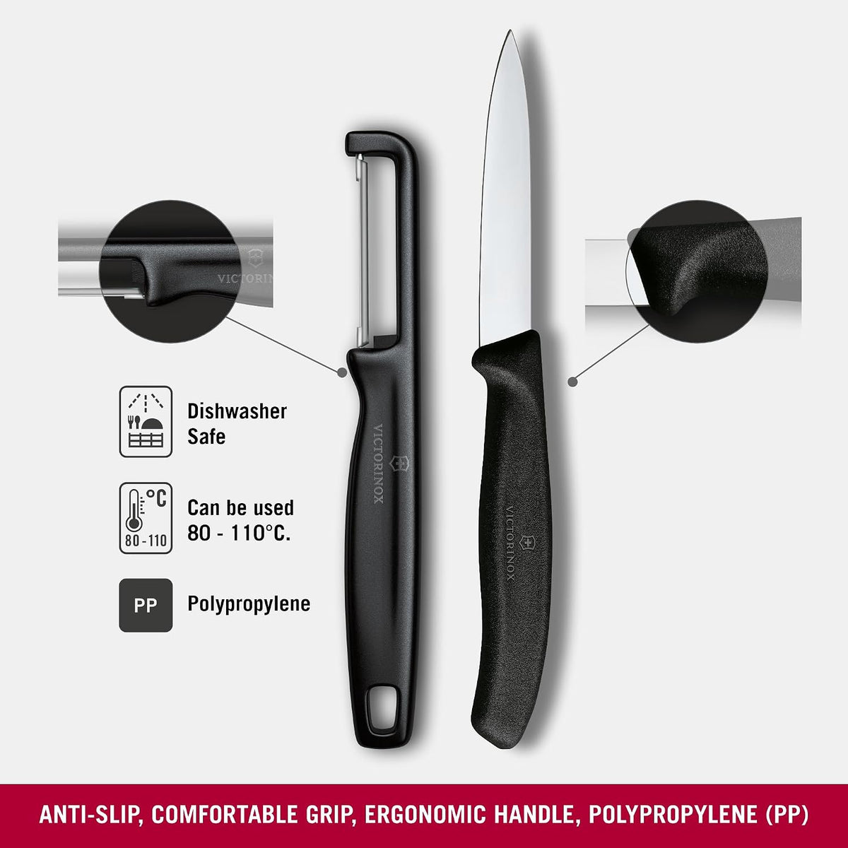 Swiss Classic 2 PC Paring Knife and I-Peeler Set, Black