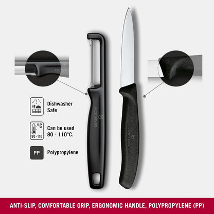 Swiss Classic 2 PC Paring Knife and I-Peeler Set, Black