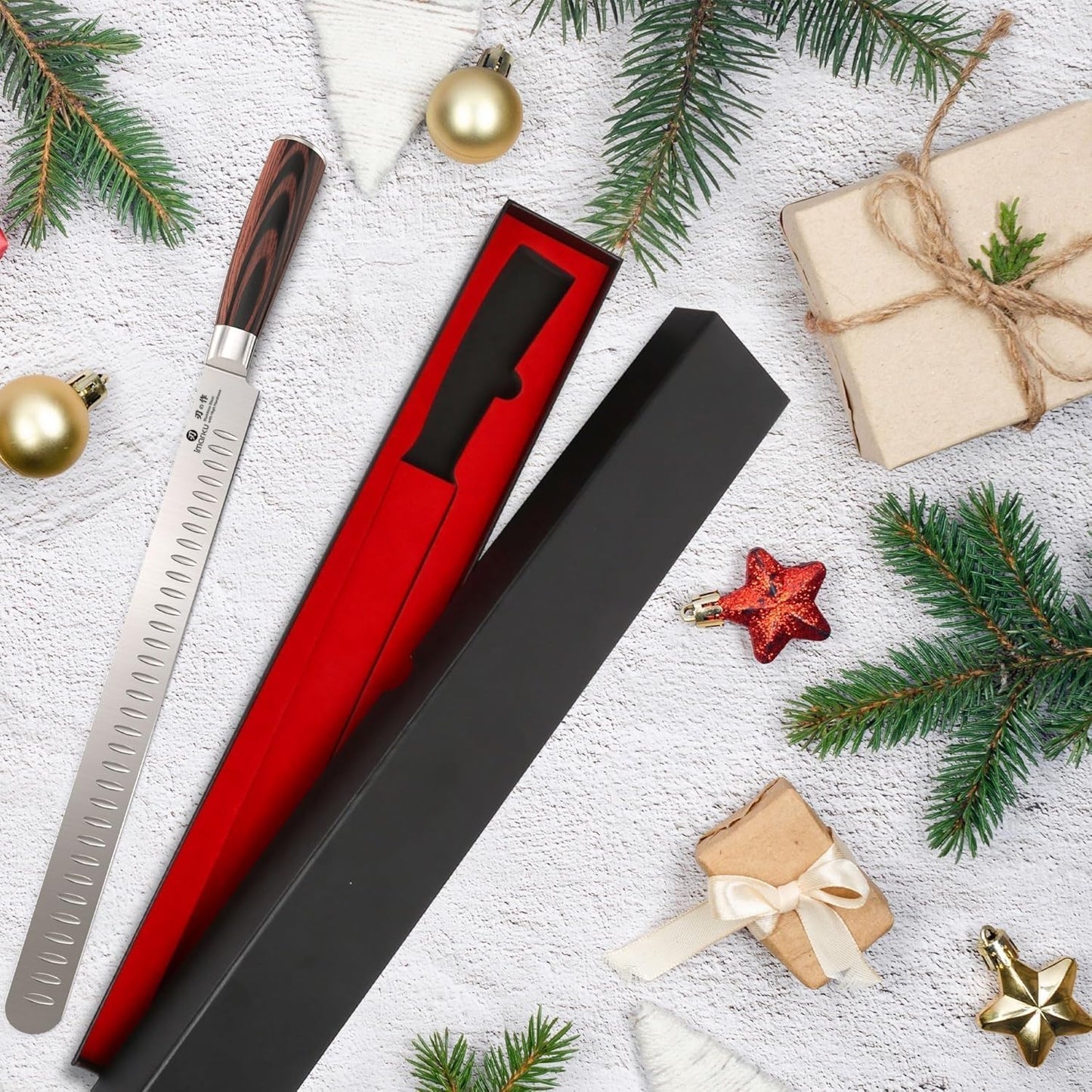 Brisket Knife 12 Inch, Japanese High Carbon Stainless Steel | Ultra Sharp Carving Slicing Knife for BBQ Brisket Turkey Ham Ribs Smoked Meat and Beef, Ergonomic Pakkawood Handle, Gift Box