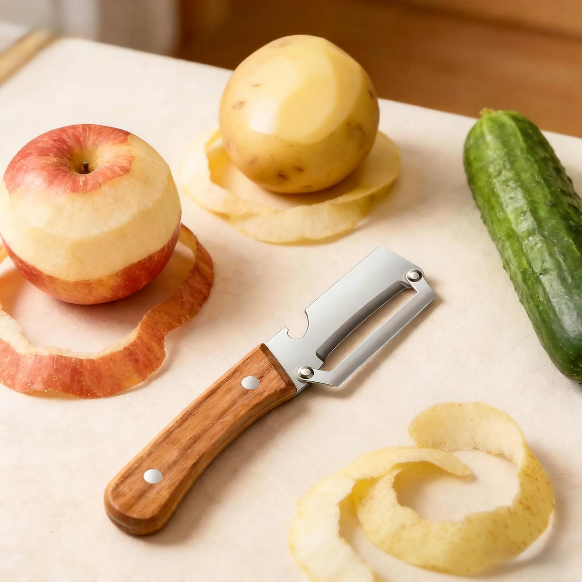 Vegetable Peeler for Kitchen, Stainless Steel Blade with Wooden Handle