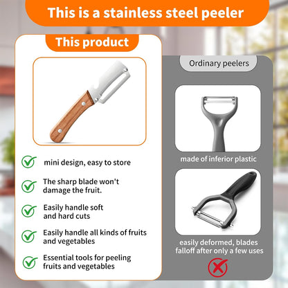 Vegetable Peeler for Kitchen, Stainless Steel Blade with Wooden Handle