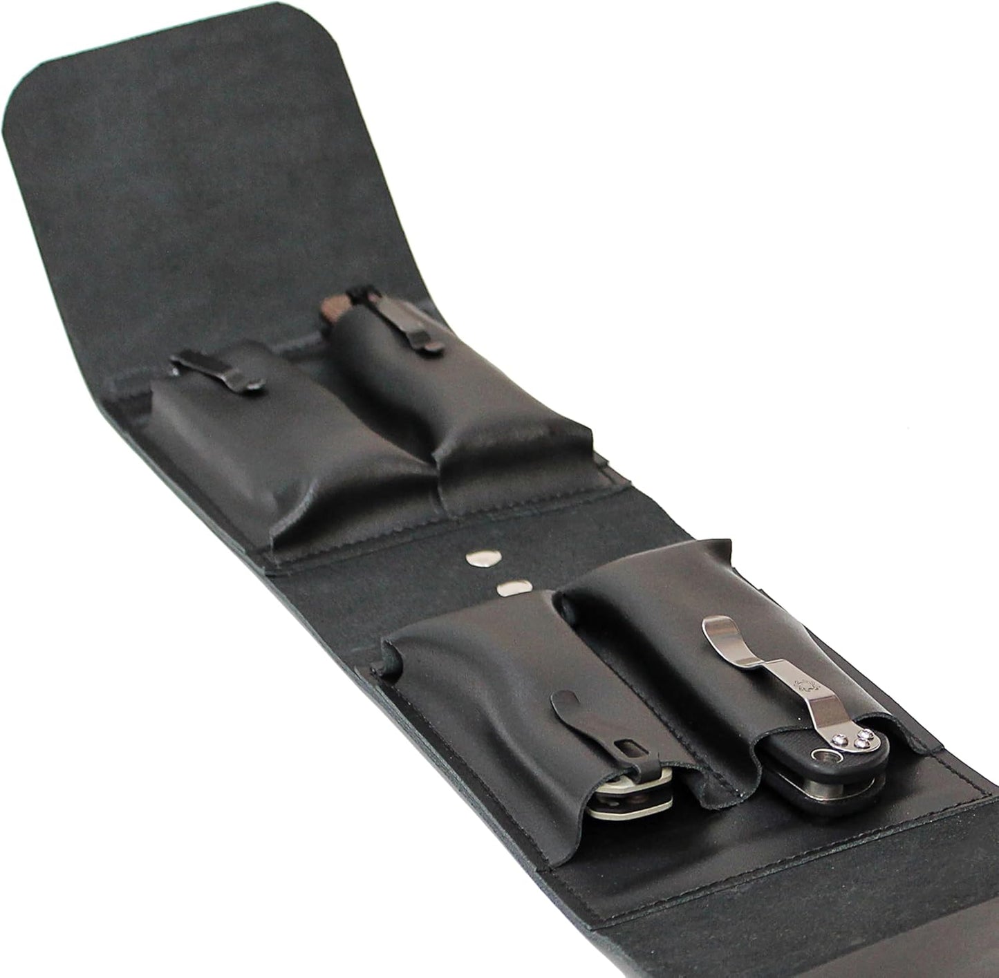 Leather Folding Knife Display Case Organizer for 4 Pocket Knives Case, Folding Knives Storage Holder, Knives Collection Pouch Bag VB4BL