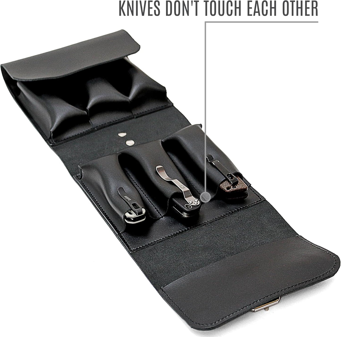 Leather Folding Knife Display Case Organizer for 4 Pocket Knives Case, Folding Knives Storage Holder, Knives Collection Pouch Bag VB4BL