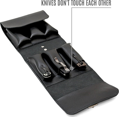 Leather Folding Knife Display Case Organizer for 4 Pocket Knives Case, Folding Knives Storage Holder, Knives Collection Pouch Bag VB4BL