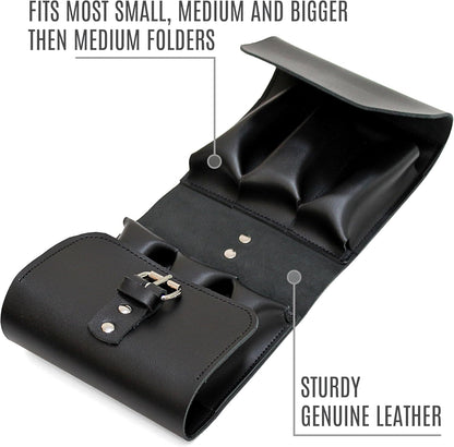 Leather Folding Knife Display Case Organizer for 4 Pocket Knives Case, Folding Knives Storage Holder, Knives Collection Pouch Bag VB4BL