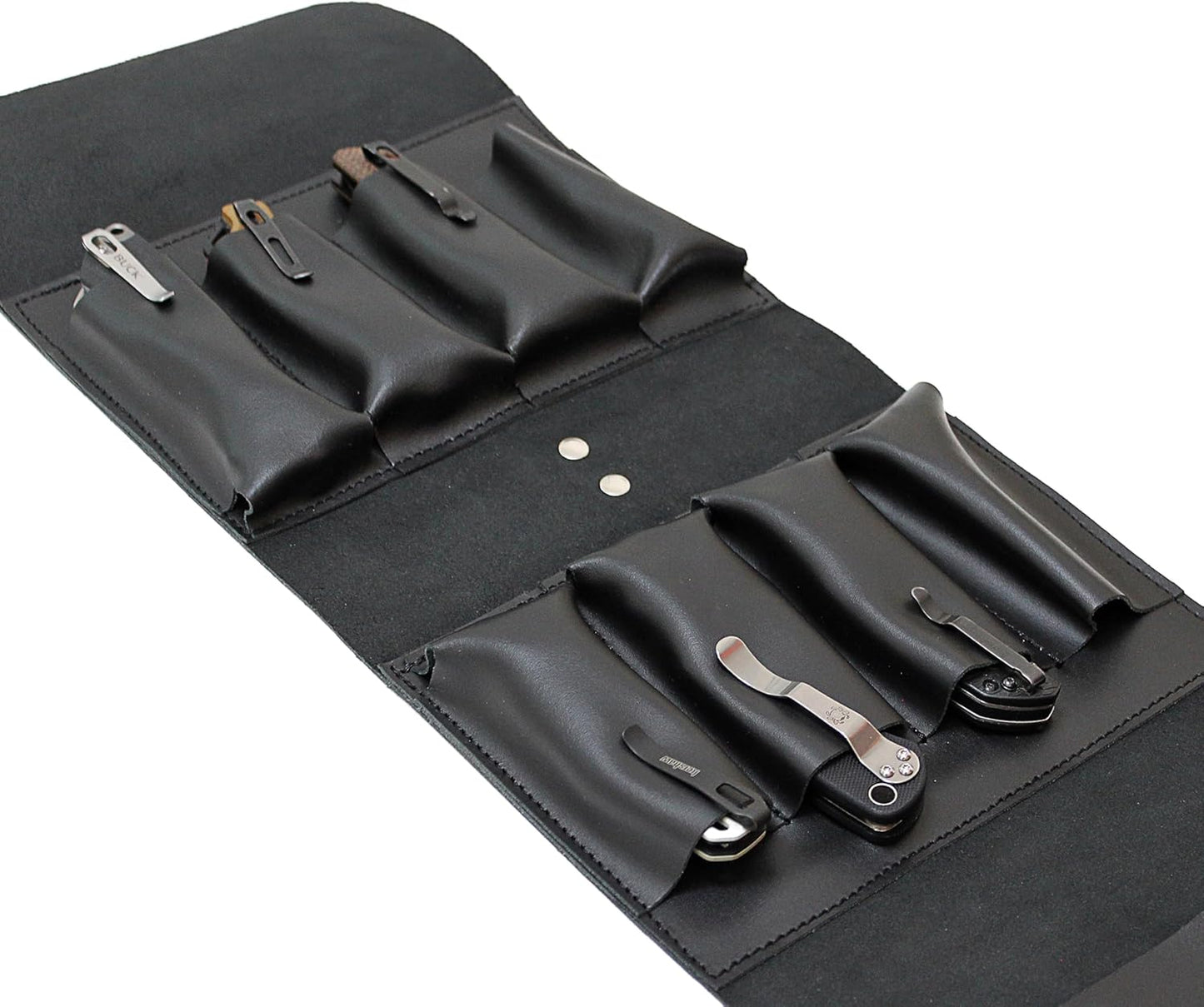 Leather Folding Knife Display Case Organizer for 4 Pocket Knives Case, Folding Knives Storage Holder, Knives Collection Pouch Bag VB4BL