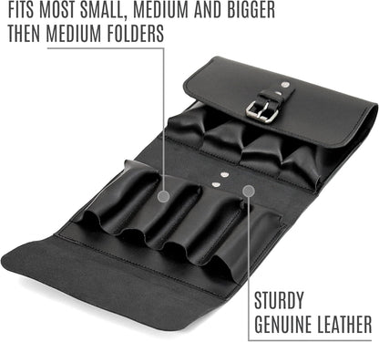 Leather Folding Knife Display Case Organizer for 4 Pocket Knives Case, Folding Knives Storage Holder, Knives Collection Pouch Bag VB4BL