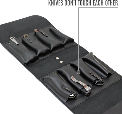 Leather Folding Knife Display Case Organizer for 4 Pocket Knives Case, Folding Knives Storage Holder, Knives Collection Pouch Bag VB4BL