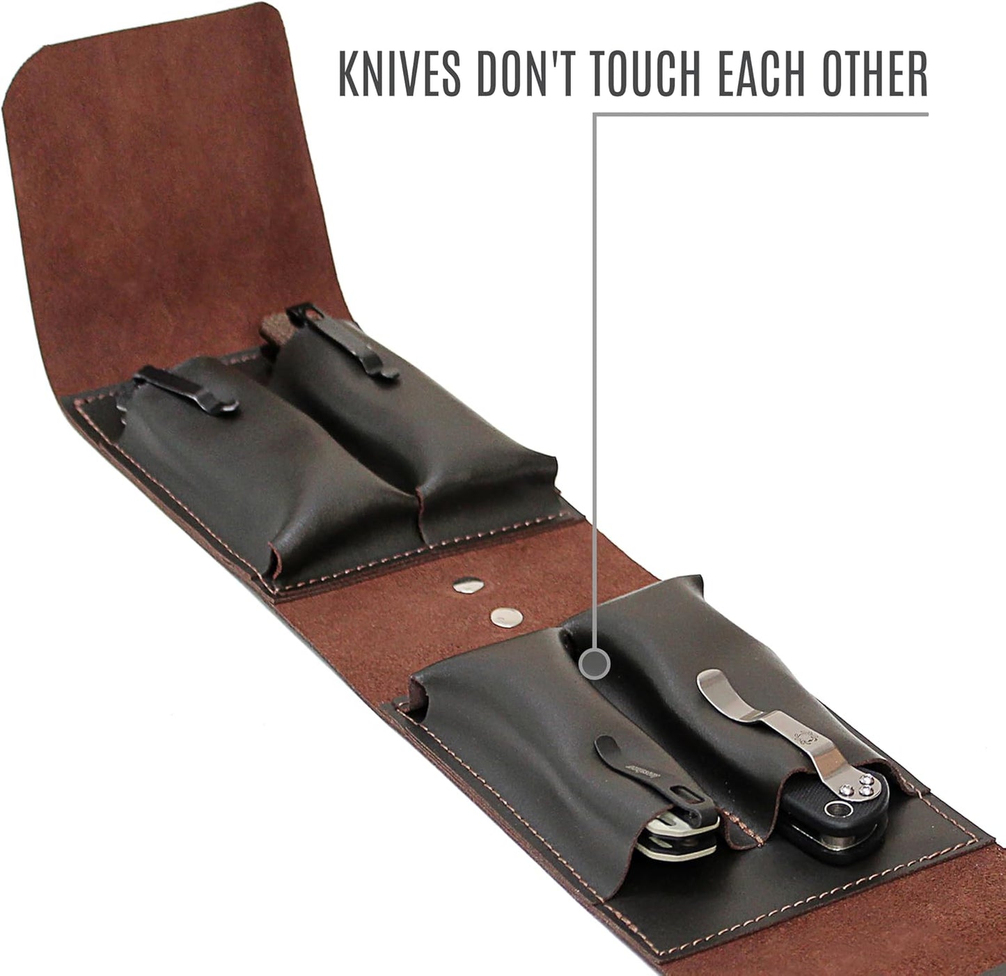 Leather Folding Knife Display Case Organizer for 4 Pocket Knives Case, Folding Knives Storage Holder, Knives Collection Pouch Bag VB4BL