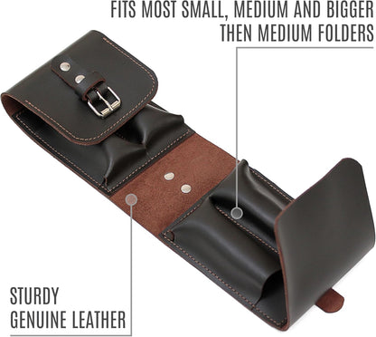 Leather Folding Knife Display Case Organizer for 4 Pocket Knives Case, Folding Knives Storage Holder, Knives Collection Pouch Bag VB4BL
