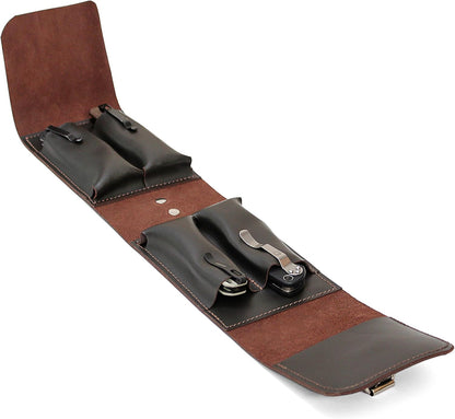 Leather Folding Knife Display Case Organizer for 4 Pocket Knives Case, Folding Knives Storage Holder, Knives Collection Pouch Bag VB4BL