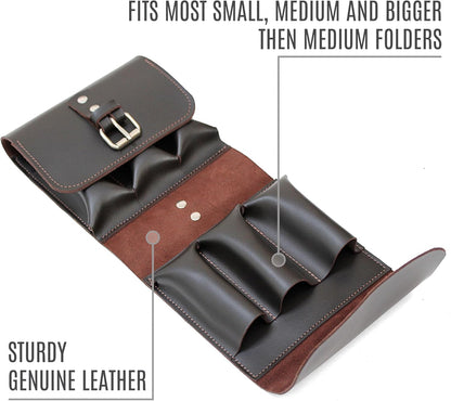 Leather Folding Knife Display Case Organizer for 4 Pocket Knives Case, Folding Knives Storage Holder, Knives Collection Pouch Bag VB4BL