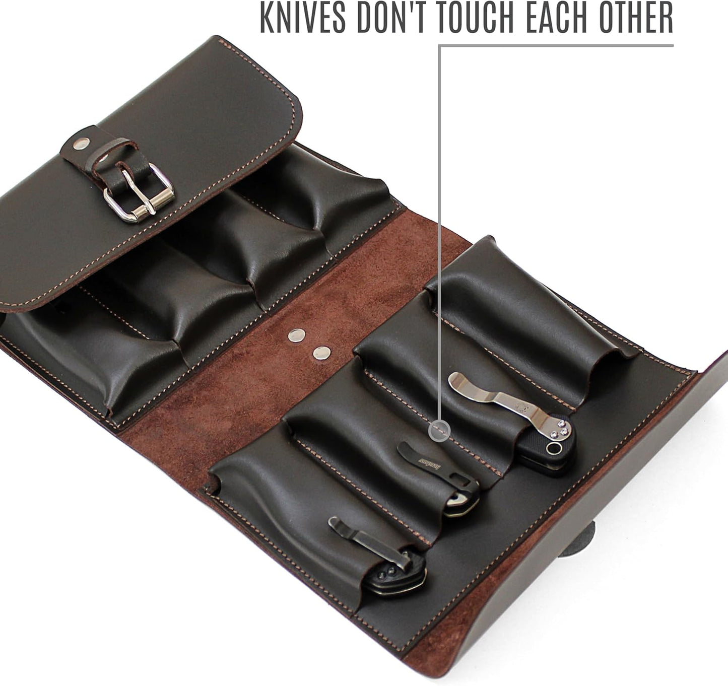 Leather Folding Knife Display Case Organizer for 4 Pocket Knives Case, Folding Knives Storage Holder, Knives Collection Pouch Bag VB4BL