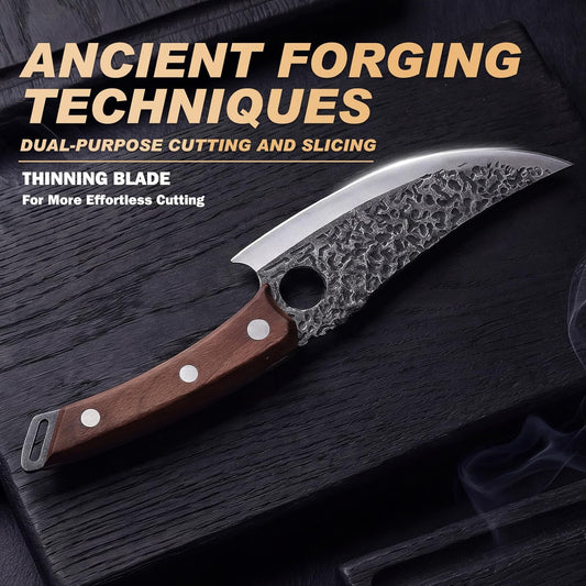 Viking Knife, Butcher Knife Hand Forged Boning Knives, Japanese Paring knives Kitchen Chopping for Meat Cutting Chefs Cleaver Camping Cooking, BBQ, Gifts for Men