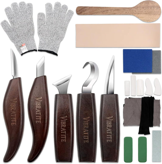 Wood Carving Kit, 14 PCS Wood Carving Tools for Beginners | Detail Carving Knife, Spoon Blanks and Accessories, Whittling Kit for Kids & Adults, Woodworking and DIY Crafts