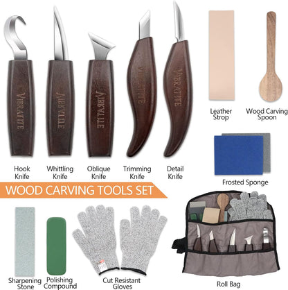 Wood Carving Kit, 14 PCS Wood Carving Tools for Beginners | Detail Carving Knife, Spoon Blanks and Accessories, Whittling Kit for Kids & Adults, Woodworking and DIY Crafts