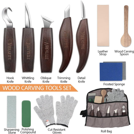 Wood Carving Kit, 14 PCS Wood Carving Tools for Beginners | Detail Carving Knife, Spoon Blanks and Accessories, Whittling Kit for Kids & Adults, Woodworking and DIY Crafts