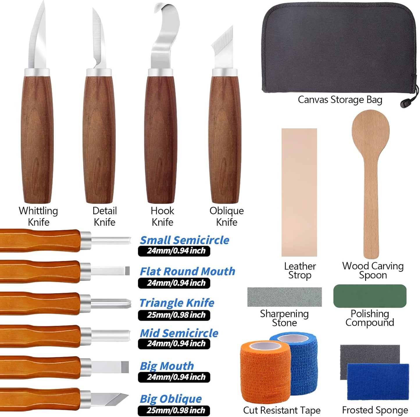 Wood Carving Kit, 14 PCS Wood Carving Tools for Beginners | Detail Carving Knife, Spoon Blanks and Accessories, Whittling Kit for Kids & Adults, Woodworking and DIY Crafts