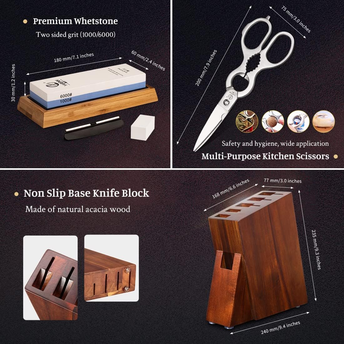 Kitchen Knife Set with Block, 8 Piece, Sharp Professional Chef Knife, 73 Layers Damascus High Carbon Stainless Steel, Full Tang Sandalwood Handle, Gift Box