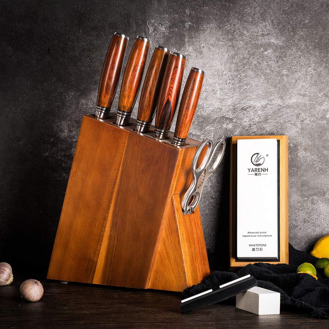 Kitchen Knife Set with Block, 8 Piece, Sharp Professional Chef Knife, 73 Layers Damascus High Carbon Stainless Steel, Full Tang Sandalwood Handle, Gift Box