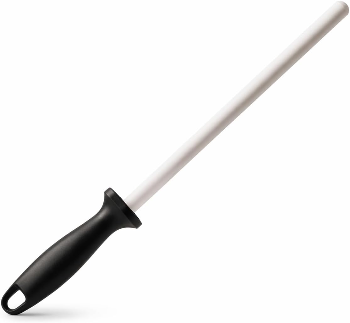 10-in Ceramic Honing Rod, 1200 Grit Knife Sharpener Rod for Kitchen Knives | 10-Inch, Fine 1200 Grit, Daily Maintenance and Polishing, Non-Slip Handle, Razor Sharp Blades