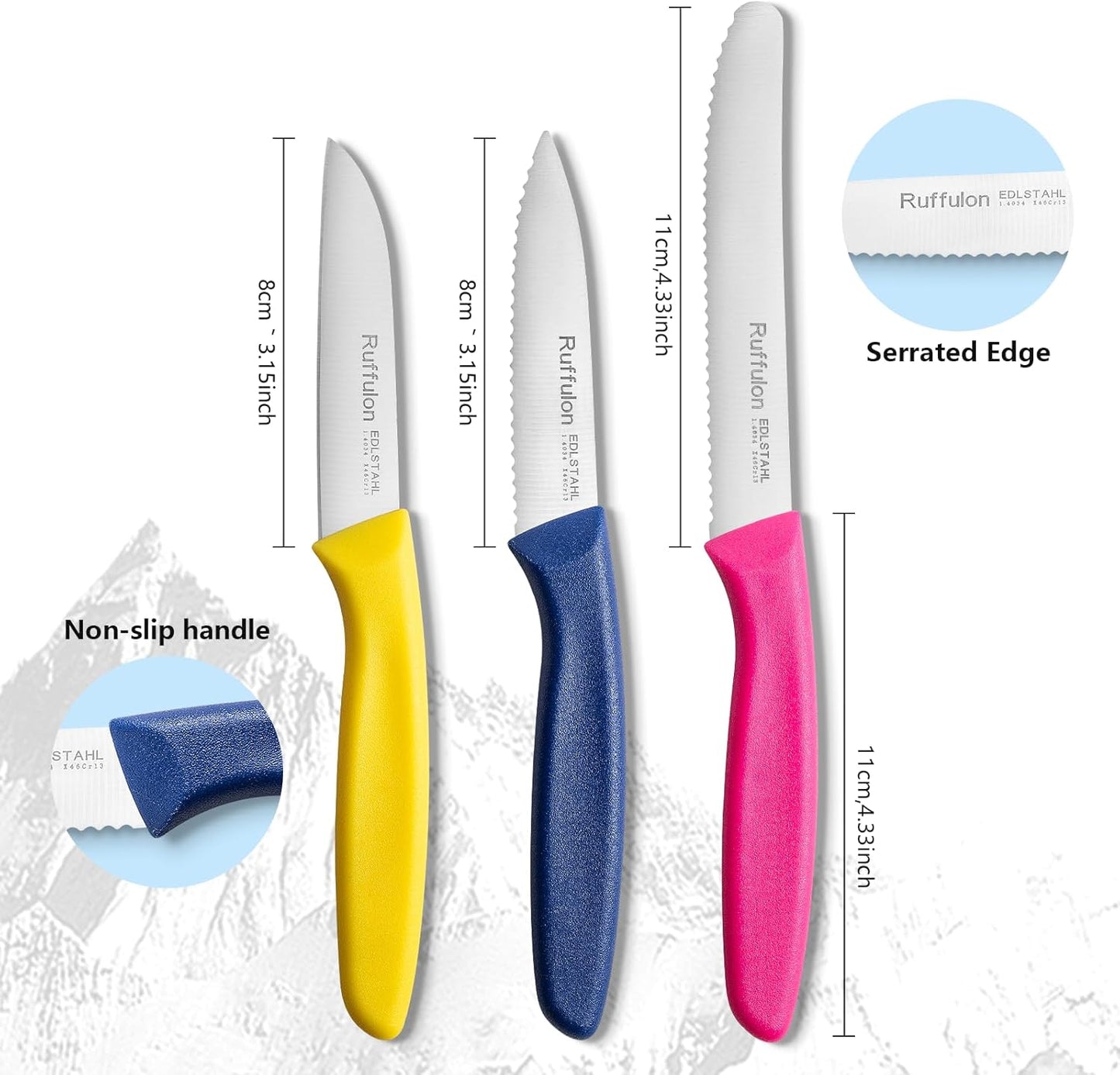 Vegetable and fruit knife set of six,Ultra Sharp Stainless Steel Paring Knife with Ergonomic PP plastic handle, sharp, super sharp kitchen knife set.