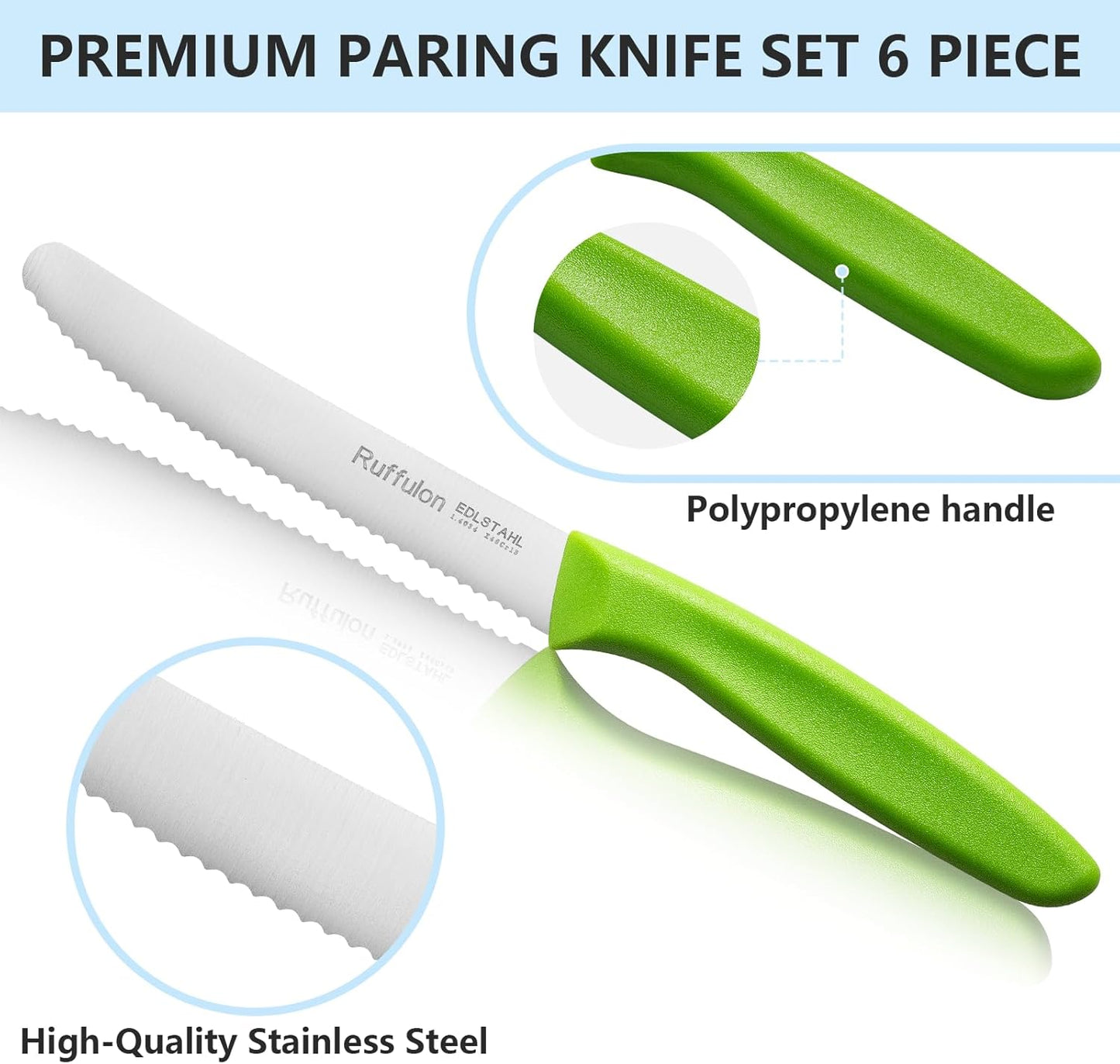 Vegetable and fruit knife set of six,Ultra Sharp Stainless Steel Paring Knife with Ergonomic PP plastic handle, sharp, super sharp kitchen knife set.