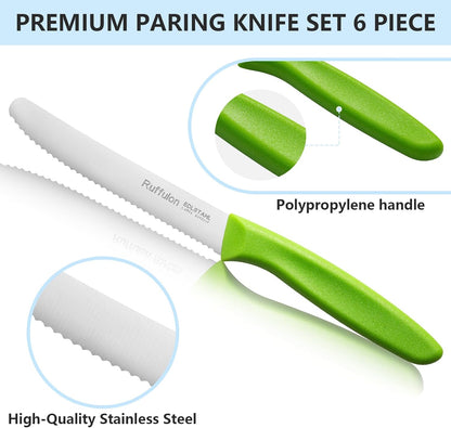 Vegetable and fruit knife set of six,Ultra Sharp Stainless Steel Paring Knife with Ergonomic PP plastic handle, sharp, super sharp kitchen knife set.