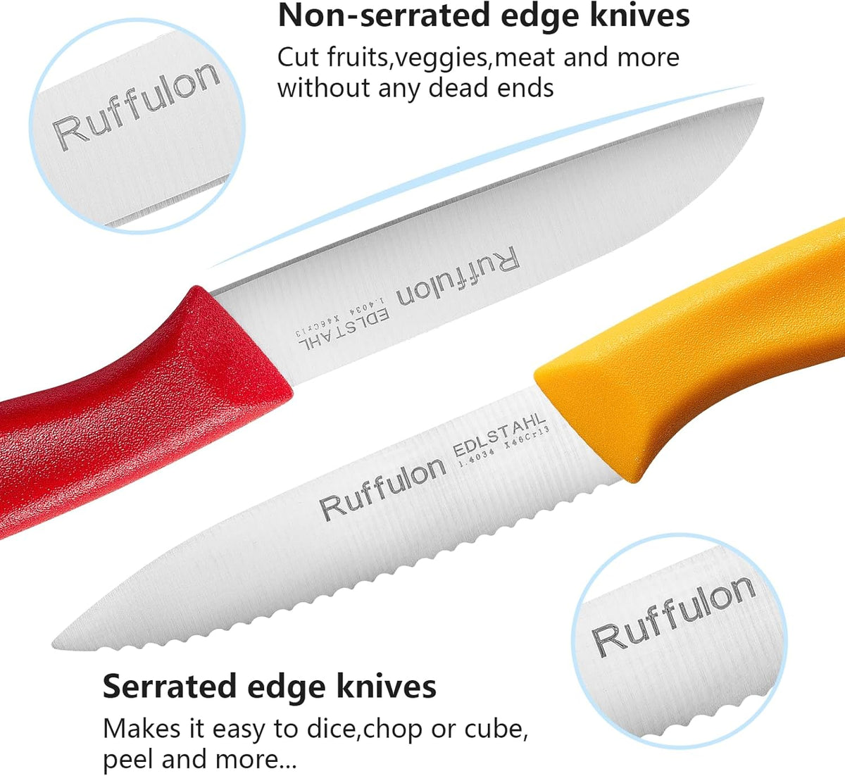 Vegetable and fruit knife set of six,Ultra Sharp Stainless Steel Paring Knife with Ergonomic PP plastic handle, sharp, super sharp kitchen knife set.