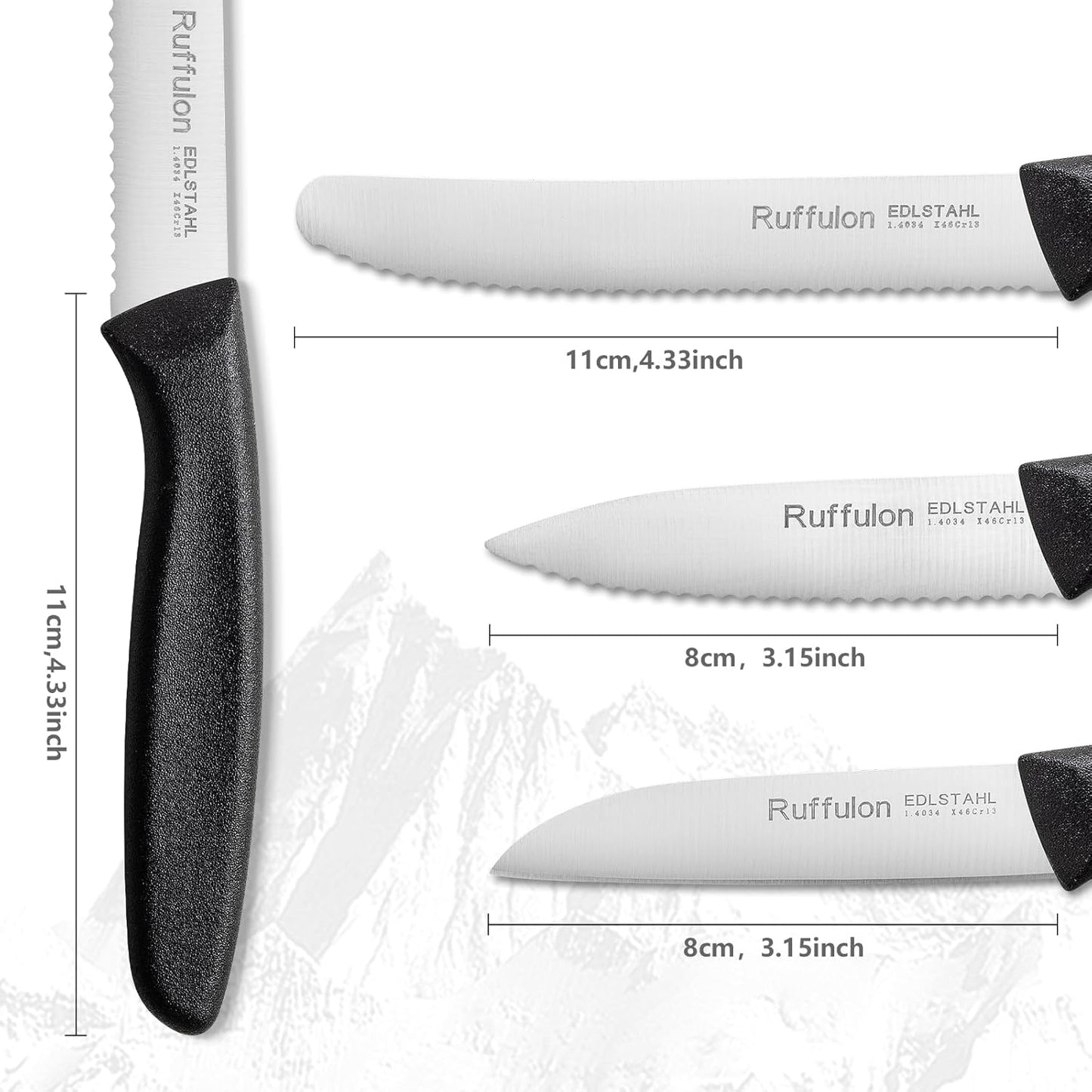 Vegetable and fruit knife set of six,Ultra Sharp Stainless Steel Paring Knife with Ergonomic PP plastic handle, sharp, super sharp kitchen knife set.