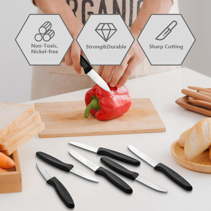 Vegetable and fruit knife set of six,Ultra Sharp Stainless Steel Paring Knife with Ergonomic PP plastic handle, sharp, super sharp kitchen knife set.