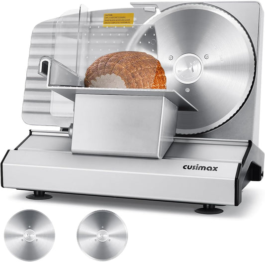 Meat Slicer, Electric Deli Meat Slicer with 2 Removable 8.7''Stainless Steel Blades,Removable Food Carriage,1-20mm Adjustable Thickness Food Slicer for Home,Easy for Cut Meat,Cheese,Bread