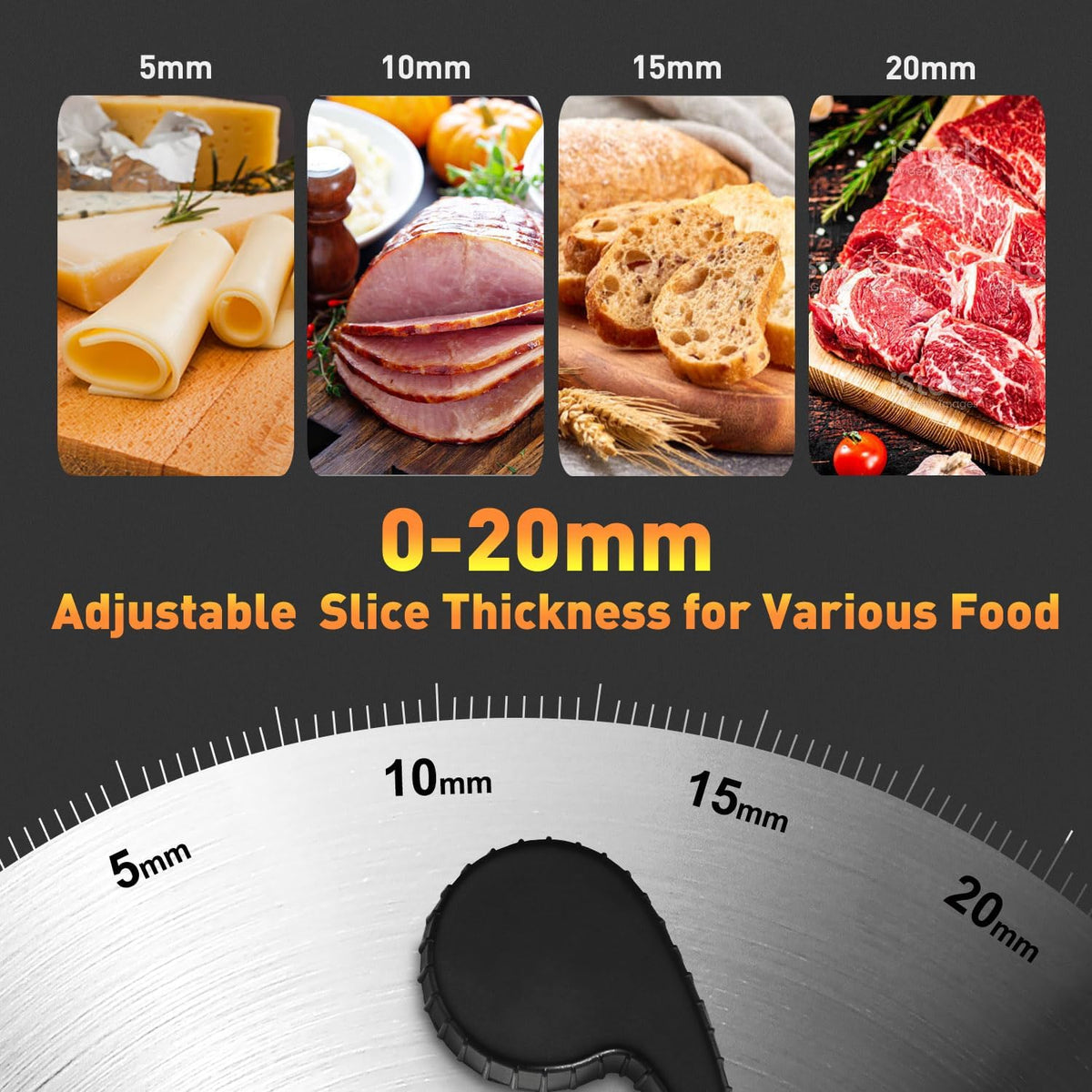 Meat Slicer, Electric Deli Meat Slicer with 2 Removable 8.7''Stainless Steel Blades,Removable Food Carriage,1-20mm Adjustable Thickness Food Slicer for Home,Easy for Cut Meat,Cheese,Bread