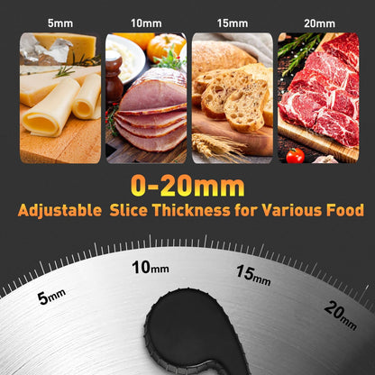 Meat Slicer, Electric Deli Meat Slicer with 2 Removable 8.7''Stainless Steel Blades,Removable Food Carriage,1-20mm Adjustable Thickness Food Slicer for Home,Easy for Cut Meat,Cheese,Bread