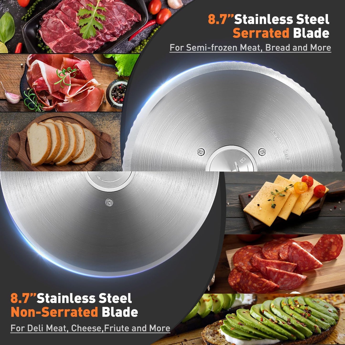 Meat Slicer, Electric Deli Meat Slicer with 2 Removable 8.7''Stainless Steel Blades,Removable Food Carriage,1-20mm Adjustable Thickness Food Slicer for Home,Easy for Cut Meat,Cheese,Bread