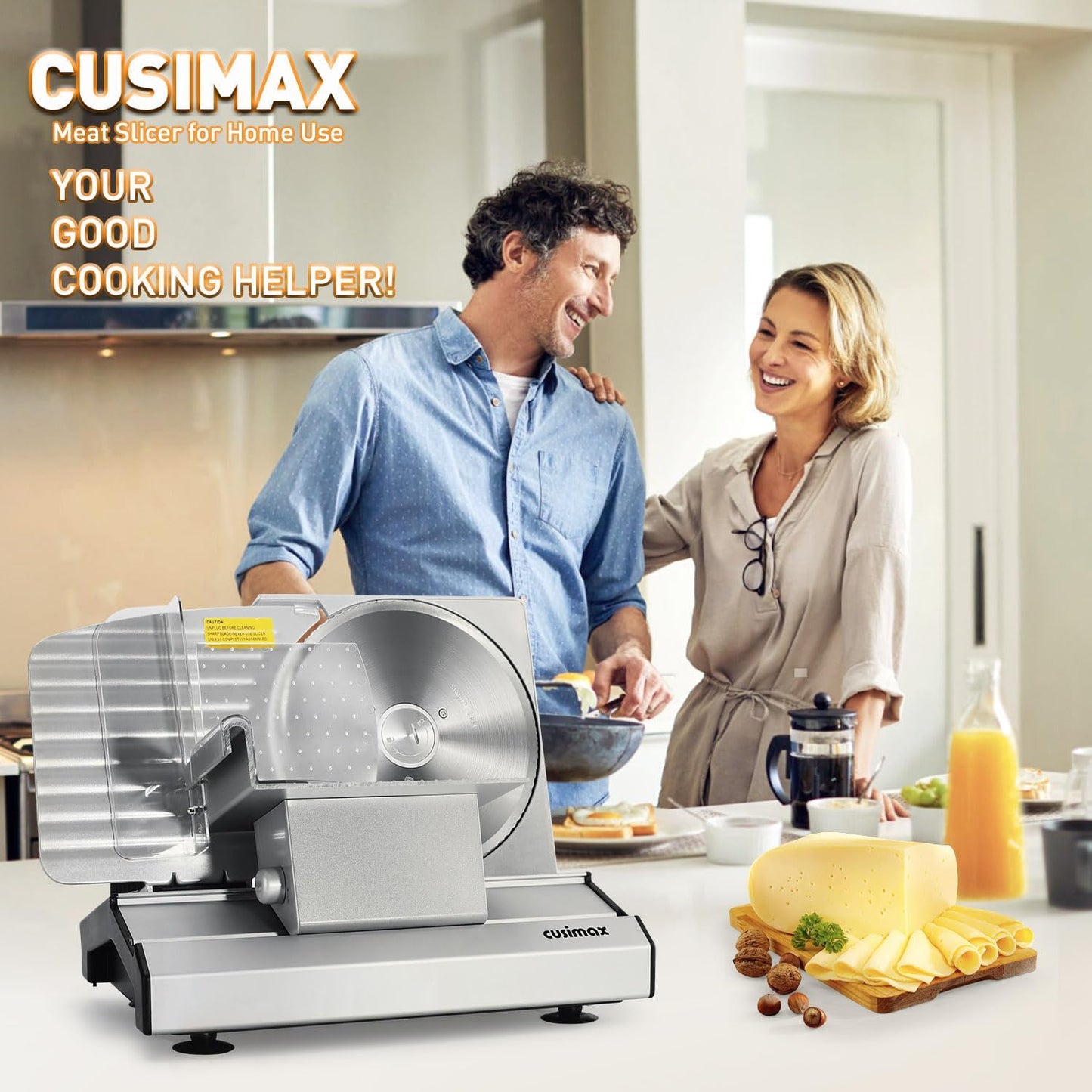 Meat Slicer, Electric Deli Meat Slicer with 2 Removable 8.7''Stainless Steel Blades,Removable Food Carriage,1-20mm Adjustable Thickness Food Slicer for Home,Easy for Cut Meat,Cheese,Bread