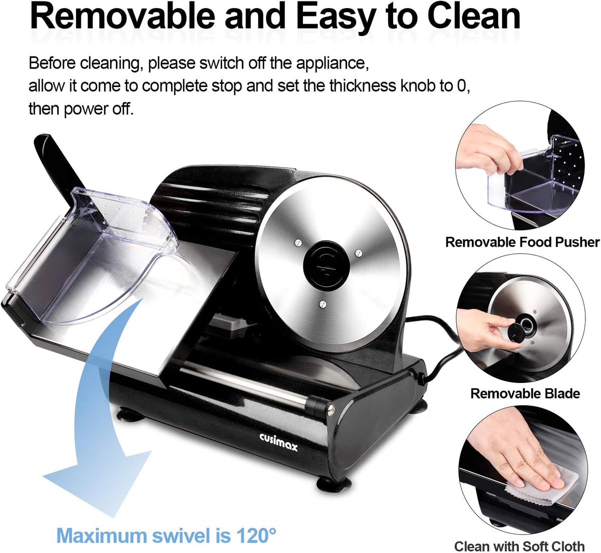 Meat Slicer, Electric Deli Meat Slicer with 2 Removable 8.7''Stainless Steel Blades,Removable Food Carriage,1-20mm Adjustable Thickness Food Slicer for Home,Easy for Cut Meat,Cheese,Bread