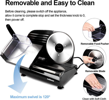 Meat Slicer, Electric Deli Meat Slicer with 2 Removable 8.7''Stainless Steel Blades,Removable Food Carriage,1-20mm Adjustable Thickness Food Slicer for Home,Easy for Cut Meat,Cheese,Bread