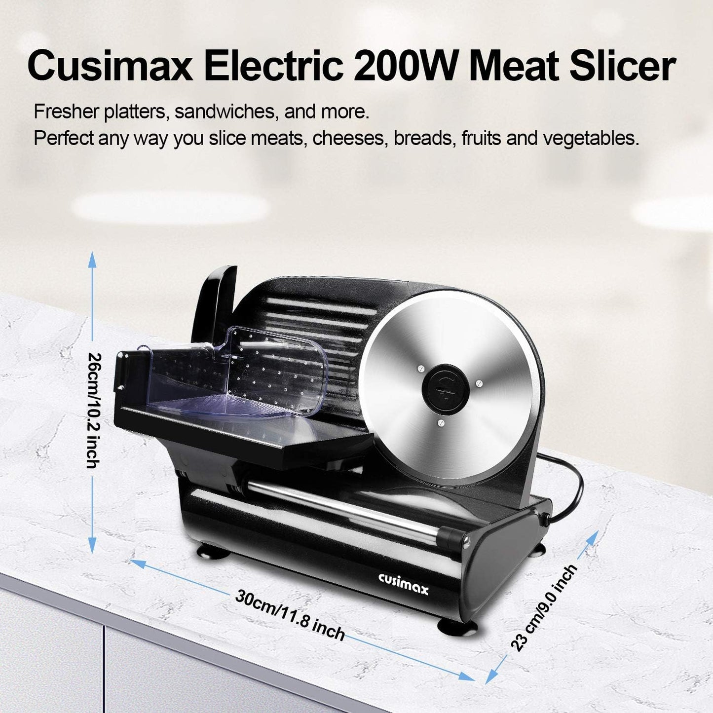 Meat Slicer, Electric Deli Meat Slicer with 2 Removable 8.7''Stainless Steel Blades,Removable Food Carriage,1-20mm Adjustable Thickness Food Slicer for Home,Easy for Cut Meat,Cheese,Bread