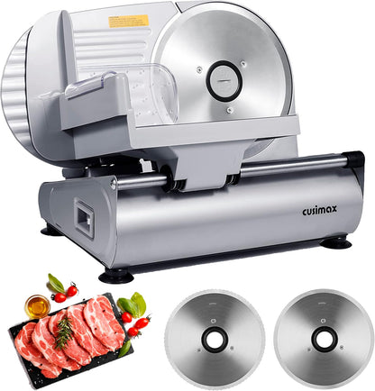 Meat Slicer, Electric Deli Meat Slicer with 2 Removable 8.7''Stainless Steel Blades,Removable Food Carriage,1-20mm Adjustable Thickness Food Slicer for Home,Easy for Cut Meat,Cheese,Bread