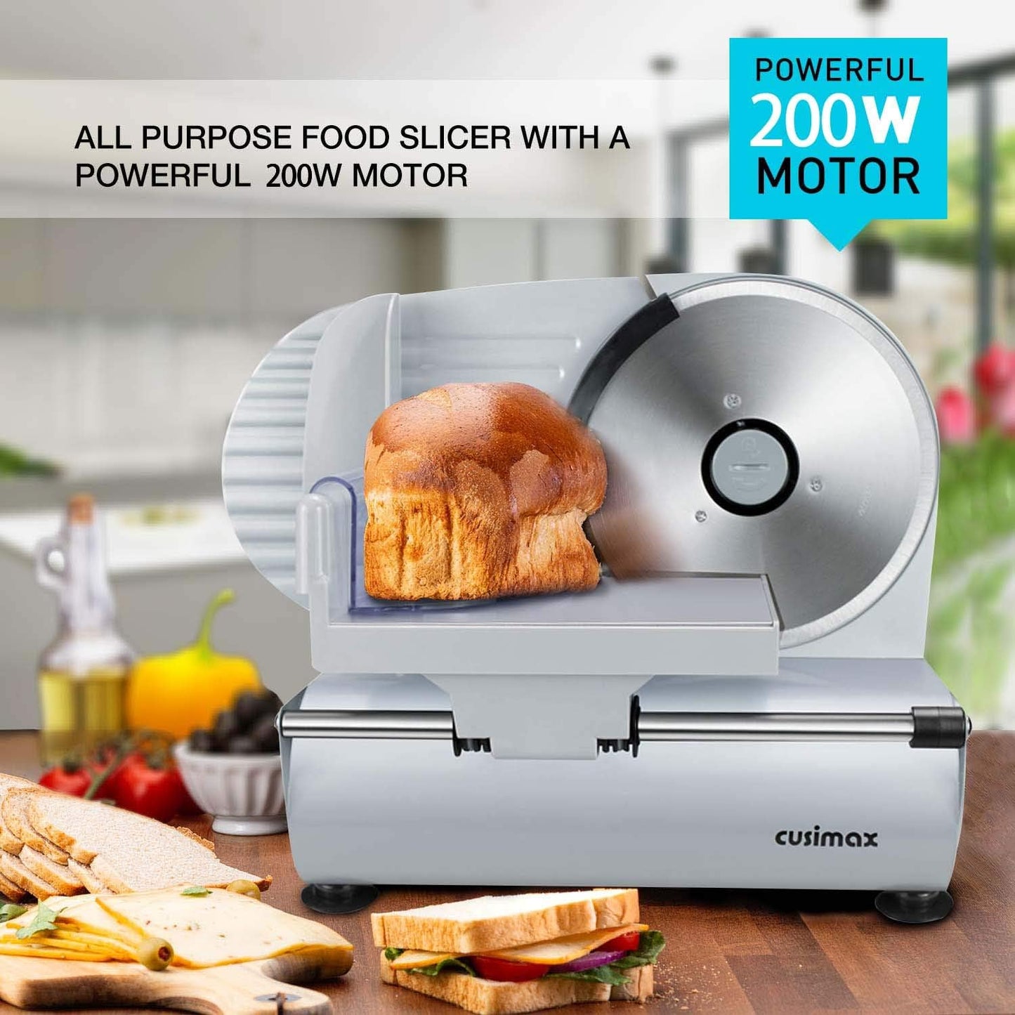 Meat Slicer, Electric Deli Meat Slicer with 2 Removable 8.7''Stainless Steel Blades,Removable Food Carriage,1-20mm Adjustable Thickness Food Slicer for Home,Easy for Cut Meat,Cheese,Bread