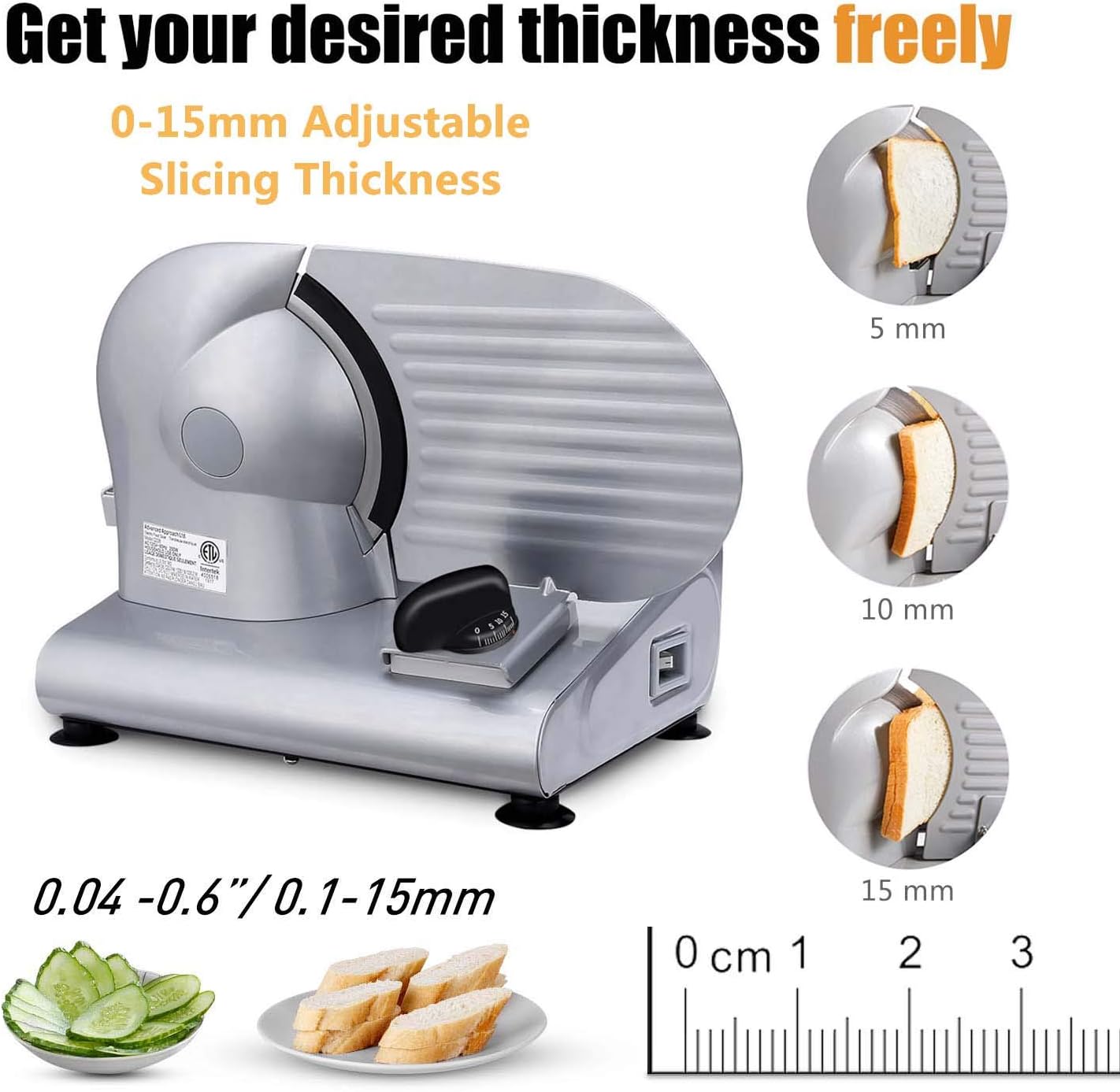 Meat Slicer, Electric Deli Meat Slicer with 2 Removable 8.7''Stainless Steel Blades,Removable Food Carriage,1-20mm Adjustable Thickness Food Slicer for Home,Easy for Cut Meat,Cheese,Bread