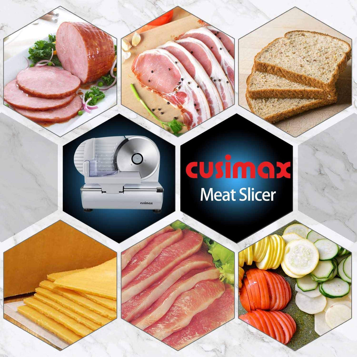 Meat Slicer, Electric Deli Meat Slicer with 2 Removable 8.7''Stainless Steel Blades,Removable Food Carriage,1-20mm Adjustable Thickness Food Slicer for Home,Easy for Cut Meat,Cheese,Bread