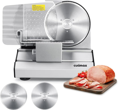Meat Slicer, Electric Deli Meat Slicer with 2 Removable 8.7''Stainless Steel Blades,Removable Food Carriage,1-20mm Adjustable Thickness Food Slicer for Home,Easy for Cut Meat,Cheese,Bread