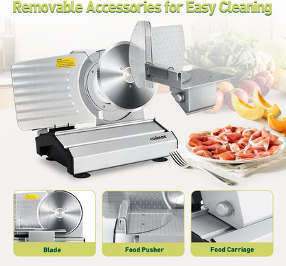 Meat Slicer, Electric Deli Meat Slicer with 2 Removable 8.7''Stainless Steel Blades,Removable Food Carriage,1-20mm Adjustable Thickness Food Slicer for Home,Easy for Cut Meat,Cheese,Bread