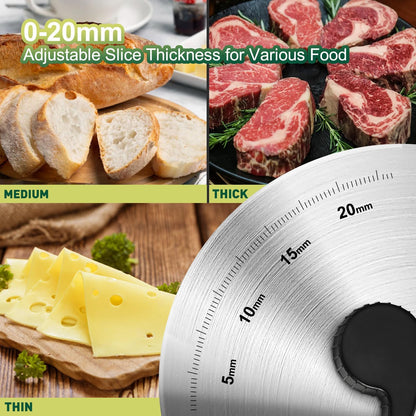 Meat Slicer, Electric Deli Meat Slicer with 2 Removable 8.7''Stainless Steel Blades,Removable Food Carriage,1-20mm Adjustable Thickness Food Slicer for Home,Easy for Cut Meat,Cheese,Bread