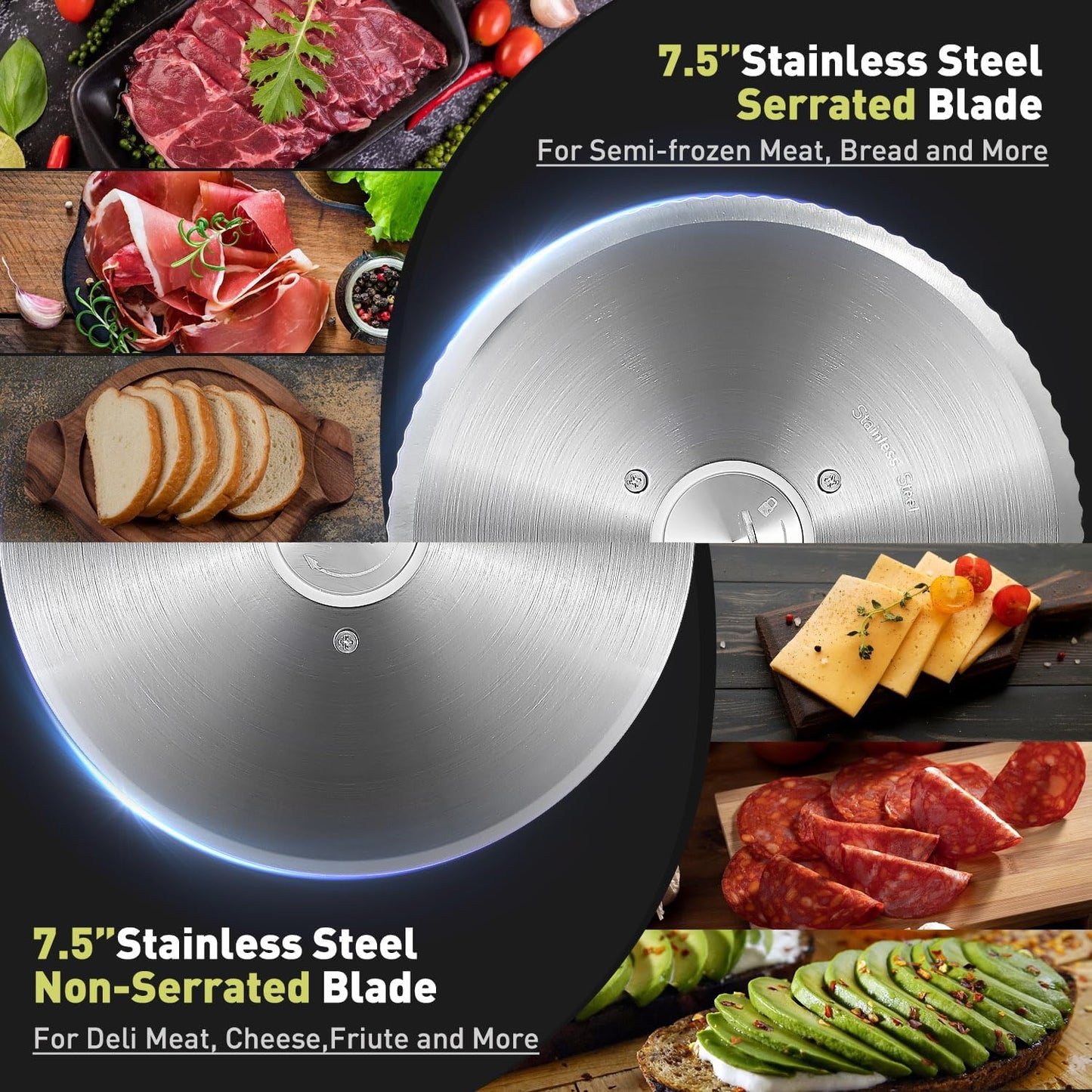 Meat Slicer, Electric Deli Meat Slicer with 2 Removable 8.7''Stainless Steel Blades,Removable Food Carriage,1-20mm Adjustable Thickness Food Slicer for Home,Easy for Cut Meat,Cheese,Bread