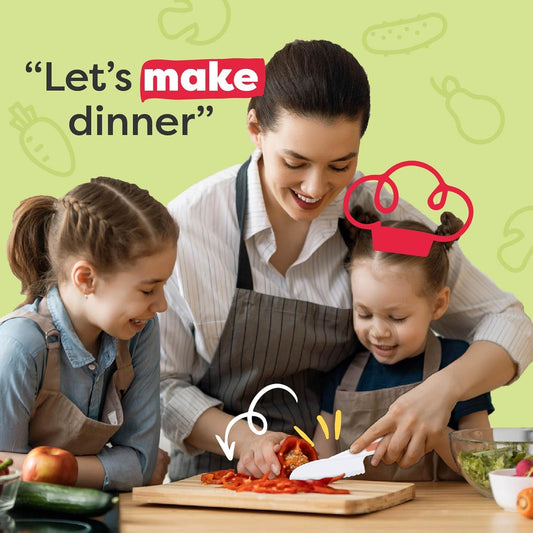 Kid-Safe Plastic Knife Set with Cutting Board & Peeler | Kids Knives with Blunt-Tip Design, BPA-Free Materials, Dishwasher Safe, Ideal for Slicing Fruits, Vegetables, Bread and More