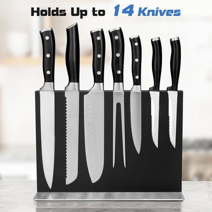 Extra Large Double-Sided Magnetic Knife Block, 14in Silver Stainless Steel Knife Holder for Kitchen Countertop, Safe & Space-Saving Knife Storage Organizer