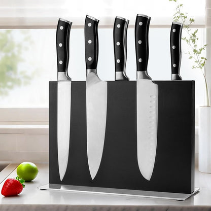 Extra Large Double-Sided Magnetic Knife Block, 14in Silver Stainless Steel Knife Holder for Kitchen Countertop, Safe & Space-Saving Knife Storage Organizer